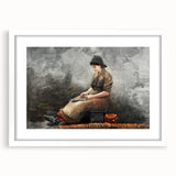 A Fishergirl Baiting Lines Realism Art Print - Winslow Homer Coastal Scene