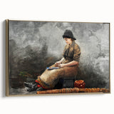 A Fishergirl Baiting Lines Realism Art Print - Winslow Homer Coastal Scene