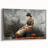 A Fishergirl Baiting Lines Realism Art Print - Winslow Homer Coastal Scene
