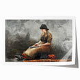 A Fishergirl Baiting Lines Realism Art Print - Winslow Homer Coastal Scene