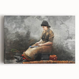 A Fishergirl Baiting Lines Realism Art Print - Winslow Homer Coastal Scene