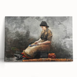 A Fishergirl Baiting Lines Realism Art Print - Winslow Homer Coastal Scene