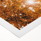 Art deco poster featuring a stylized autumn scene in orange and brown tones on rolled canvas, suitable for dining room decor.