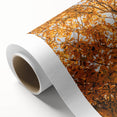 Art deco poster featuring autumnal trees in warm orange and red tones on rolled canvas, suitable for nursery wall art.