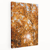 Fall-themed abstract art on stretched canvas featuring warm orange and brown tones, ideal for kitchen wall art.