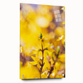 Large abstract wall art depicting spring seasons in muted green and blue tones on acrylic glass.