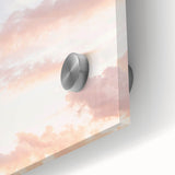 Large abstract wall art in vibrant orange and yellow tones on acrylic glass, suitable for dining room ambiance.