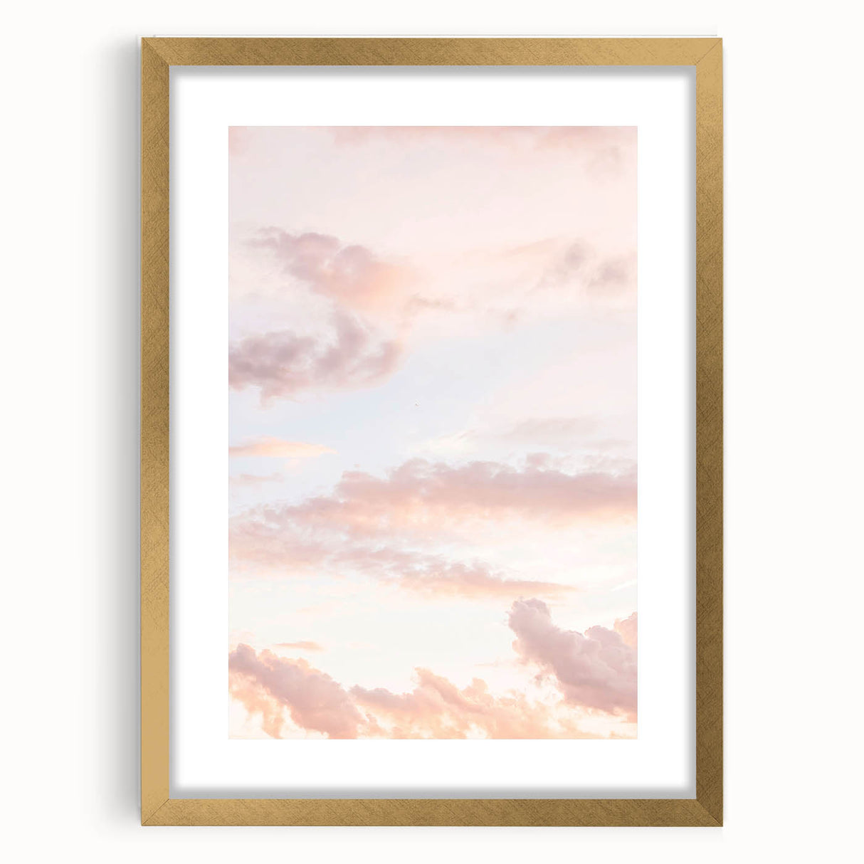Extra large abstract art print featuring textured swirls in warm orange and yellow hues, framed in gold.
