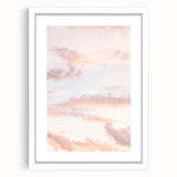 Abstract art print featuring swirling blue and green tones on a white framed canvas, ideal for dining room decor.