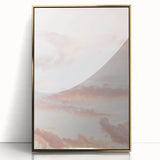Mid-century modernist large art print of a summer scene, in gold frame on acrylic, with muted earth tones.