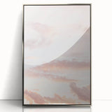 Mid-century modernist art depicting summer season in pastel colors on a silver-framed acrylic print.