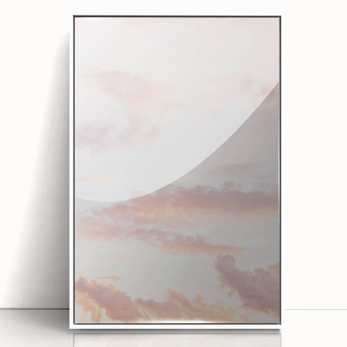 Art deco poster of a summer scene in soft pastel shades on a white framed acrylic, ideal for nursery wall art.