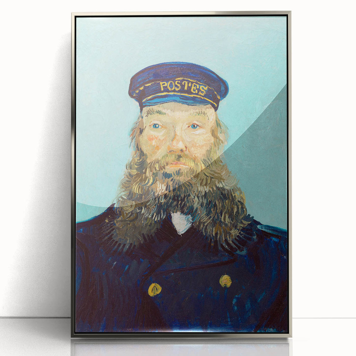 Large acrylic print of a Van Gogh-inspired painting in silver frame, featuring vibrant, swirling colors.