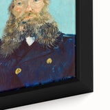 Close-up of a framed canvas featuring a textured, colorful rendition of Van Gogh's style in black.