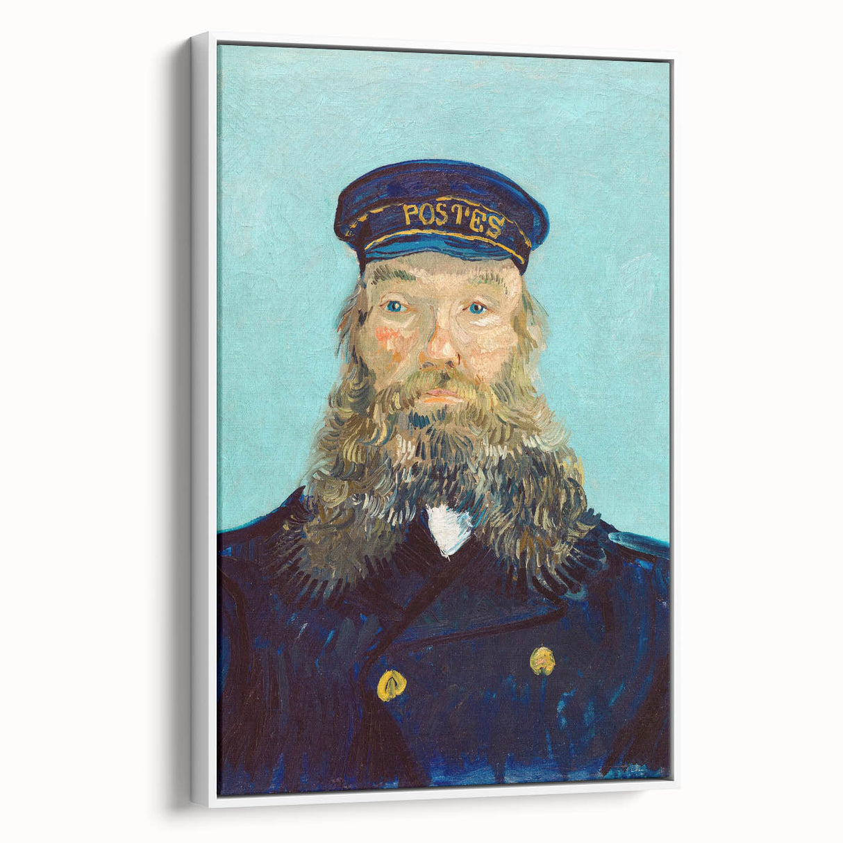 Vintage poster art depicting Van Gogh in vibrant colors on a large framed canvas, suitable for living room decor.