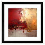 Abstract wall art featuring vibrant strokes in black, white, and gold, elegantly framed with a mat. Ideal for modern home decor, enhancing any living space.