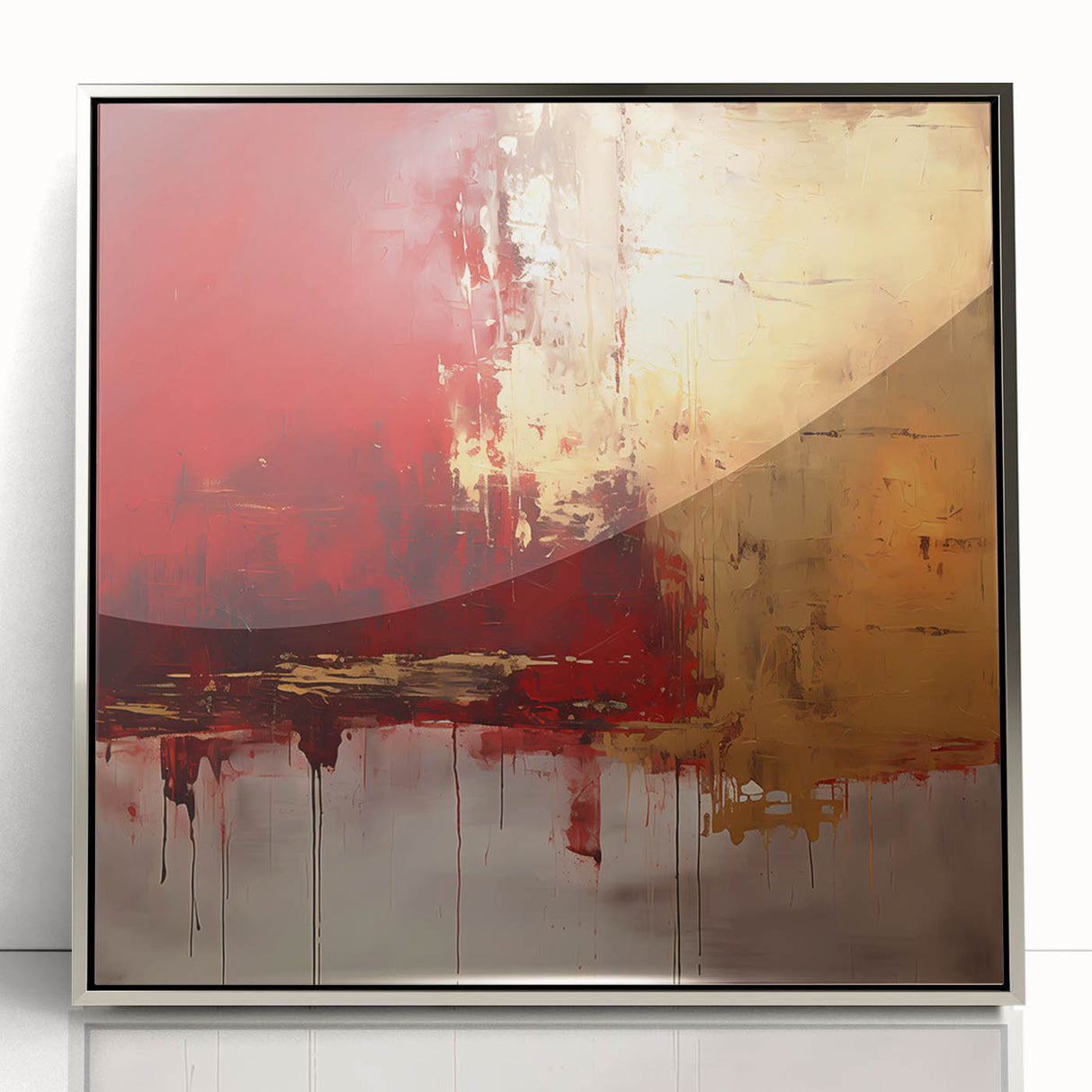 Framed abstract wall art featuring dynamic silver strokes on a white background, adding a modern touch to any interior decor. Ideal for contemporary living spaces.