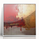 Framed abstract wall art featuring vibrant strokes in shades of blue, pink, and yellow, set against a sleek white background, ideal for modern home decor.