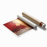 Abstract wall art print showcasing vibrant strokes in shades of blue, pink, and gold, rolled and ready for framing, ideal for modern home decor.