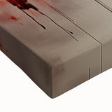 Close-up of colorful abstract strokes on stretched canvas wall art, showcasing vibrant blues, yellows, and reds, perfect for modern home decor.