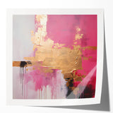 Abstract wall art print showcasing vibrant, swirling strokes in shades of blue, pink, and gold, perfect for modern home decor. Available in glossy finish.