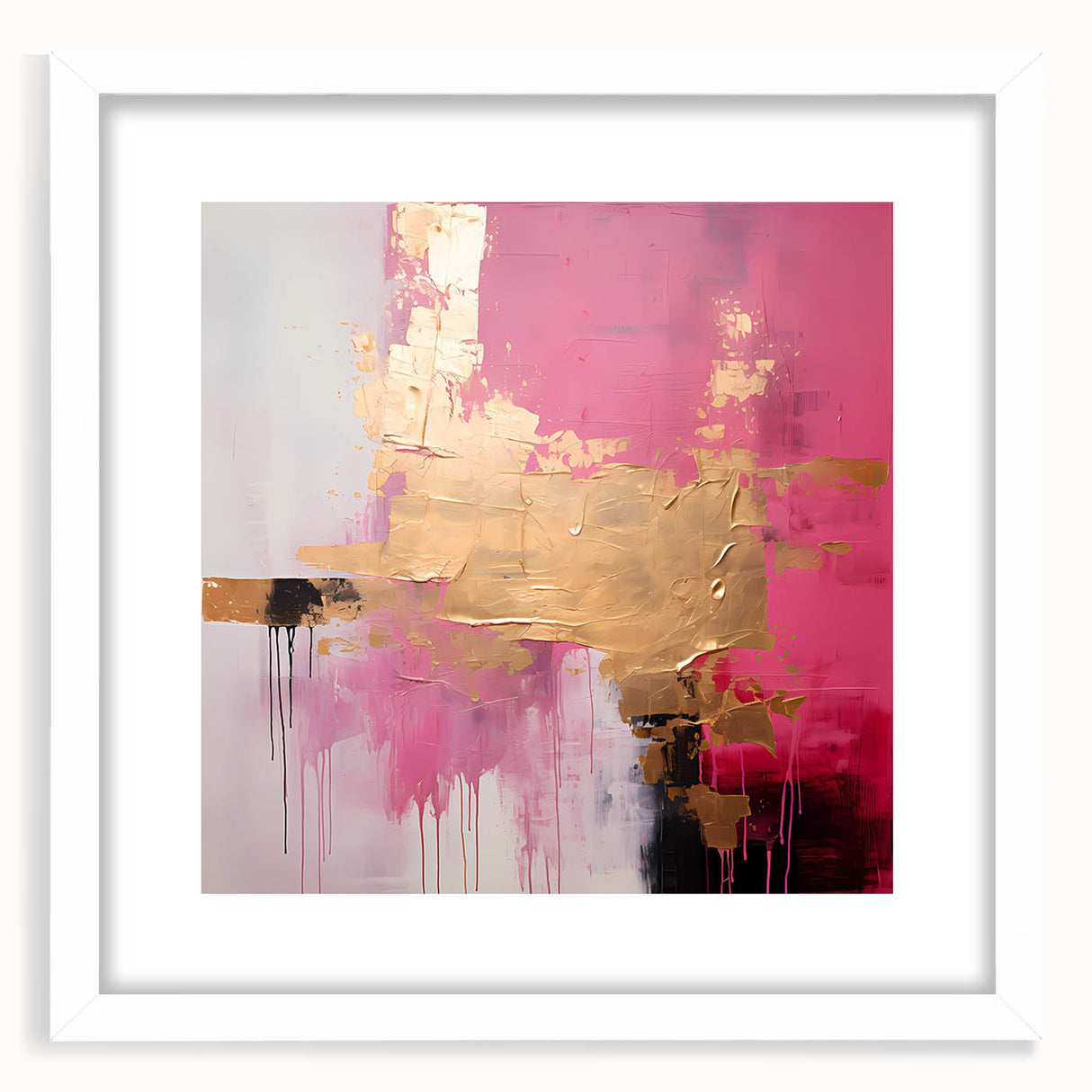 Abstract wall art featuring vibrant strokes in various colors, framed with a white mat for an elegant touch, ideal for modern home decor.