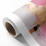 Abstract strokes wall art on rolled canvas, showcasing vibrant colors of blue, pink, and gold, ideal for modern home decor. Perfect for enhancing interior aesthetics.