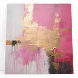 Abstract wall art featuring vibrant, multicolored strokes on a stretched canvas, leaning against a neutral wall, ideal for modern home decor and artistic ambiance.