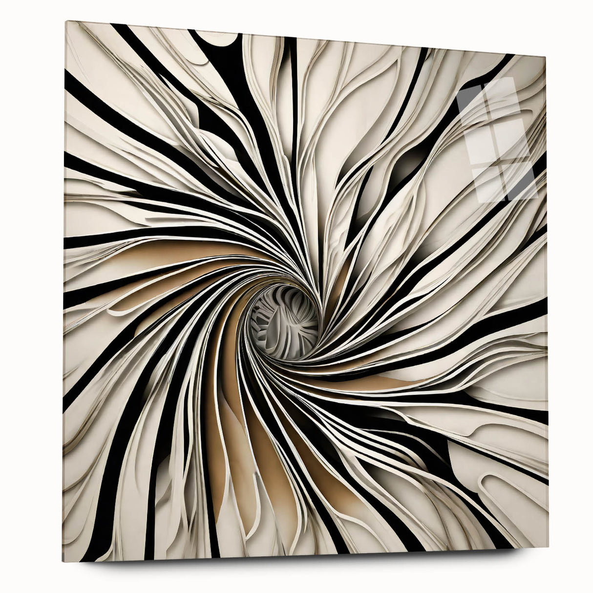 Abstract wall art design featuring vibrant strokes in blue, orange, and yellow, displayed in a sleek acrylic frame from a side view, showcasing modern decor elegance.