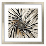 Abstract wall art featuring vibrant strokes in shades of blue, orange, and gold, framed in a silver mat for a modern aesthetic. Ideal for contemporary decor.