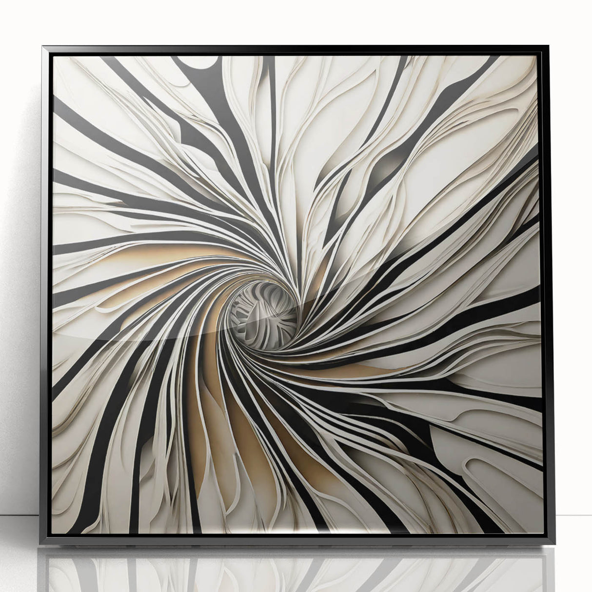 Framed abstract wall art depicting colorful strokes in black, blue, and gold. The piece adds a modern touch to home decor, perfect for living rooms or offices.