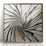 Framed acrylic wall art featuring abstract strokes in gold tones, showcasing a modern design perfect for contemporary decor, set against a neutral background.