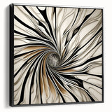 Framed abstract wall art featuring dynamic black strokes on a textured canvas, showcasing a modern design ideal for contemporary home decor. Side view highlights the sleek frame and artistic depth, adding an elegant touch to any room.