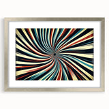 Abstract wall art featuring bold strokes in shades of blue, gold, and white, framed in a sleek silver frame with a mat, perfect for modern decor. Ideal for enhancing living spaces with a contemporary touch.