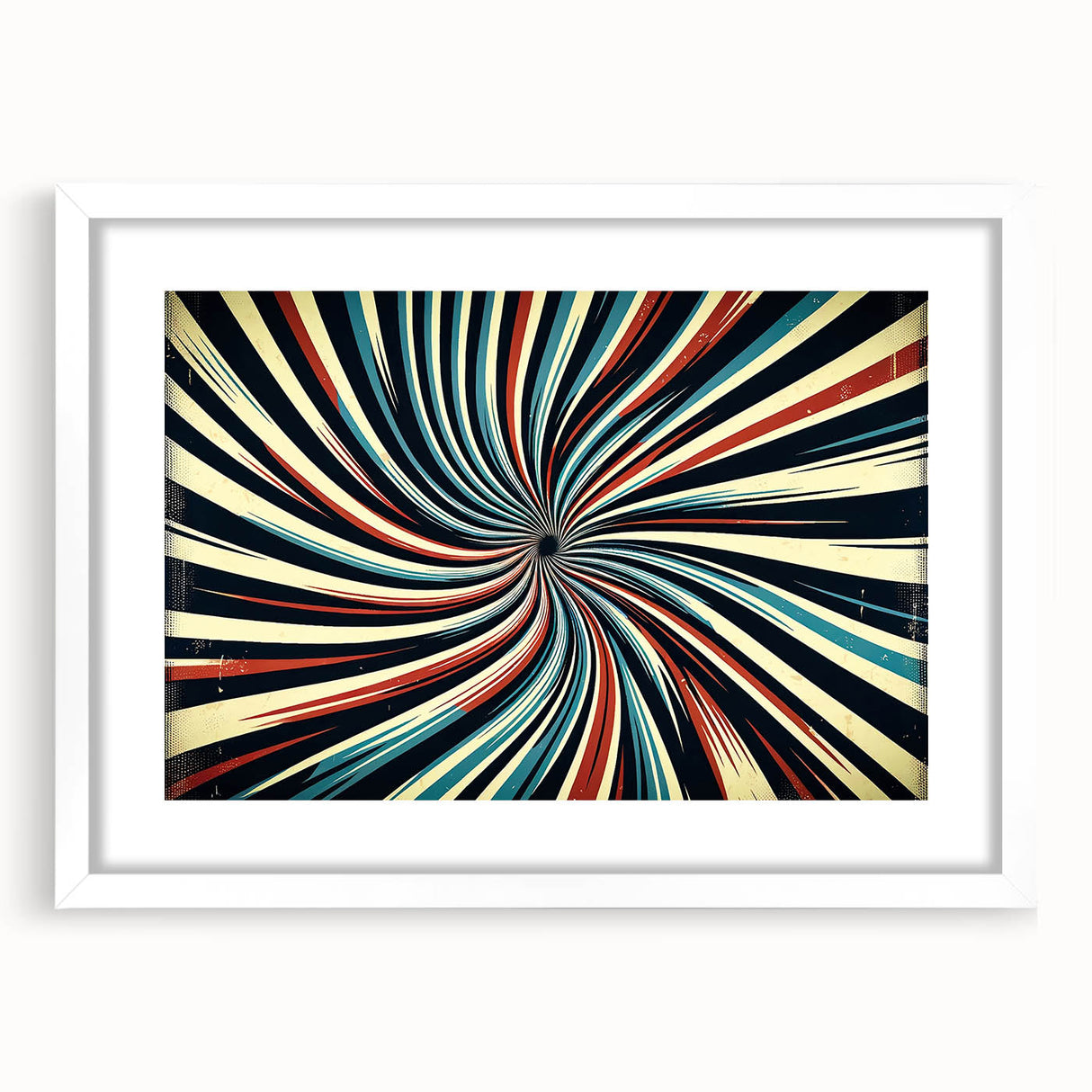 Abstract strokes wall art framed in white with a mat, showcasing vibrant colors and modern design elements, perfect for contemporary home decor. This artwork adds a stylish touch to any room, enhancing the aesthetic appeal of your space.