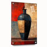 Abstract wall art print featuring vibrant, multicolored strokes on acrylic glass, displayed from a side view with visible mounting pins, perfect for modern decor.