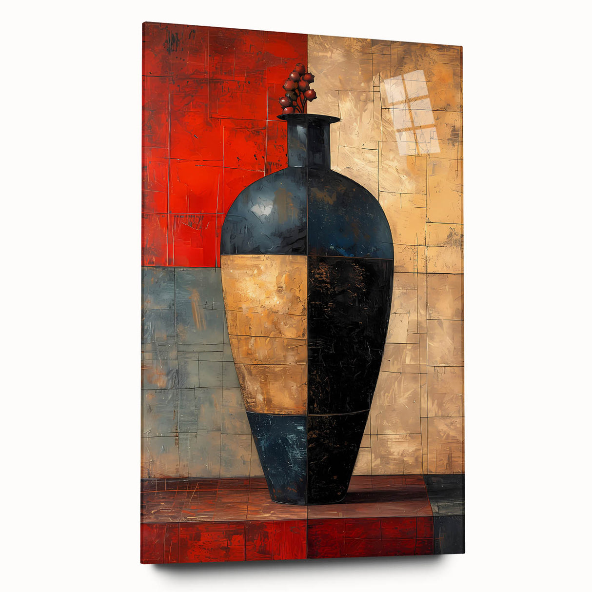 Abstract strokes wall art displayed in a side view, showcasing vibrant colors and acrylic glass finish, perfect for modern home decor and artistic interiors.