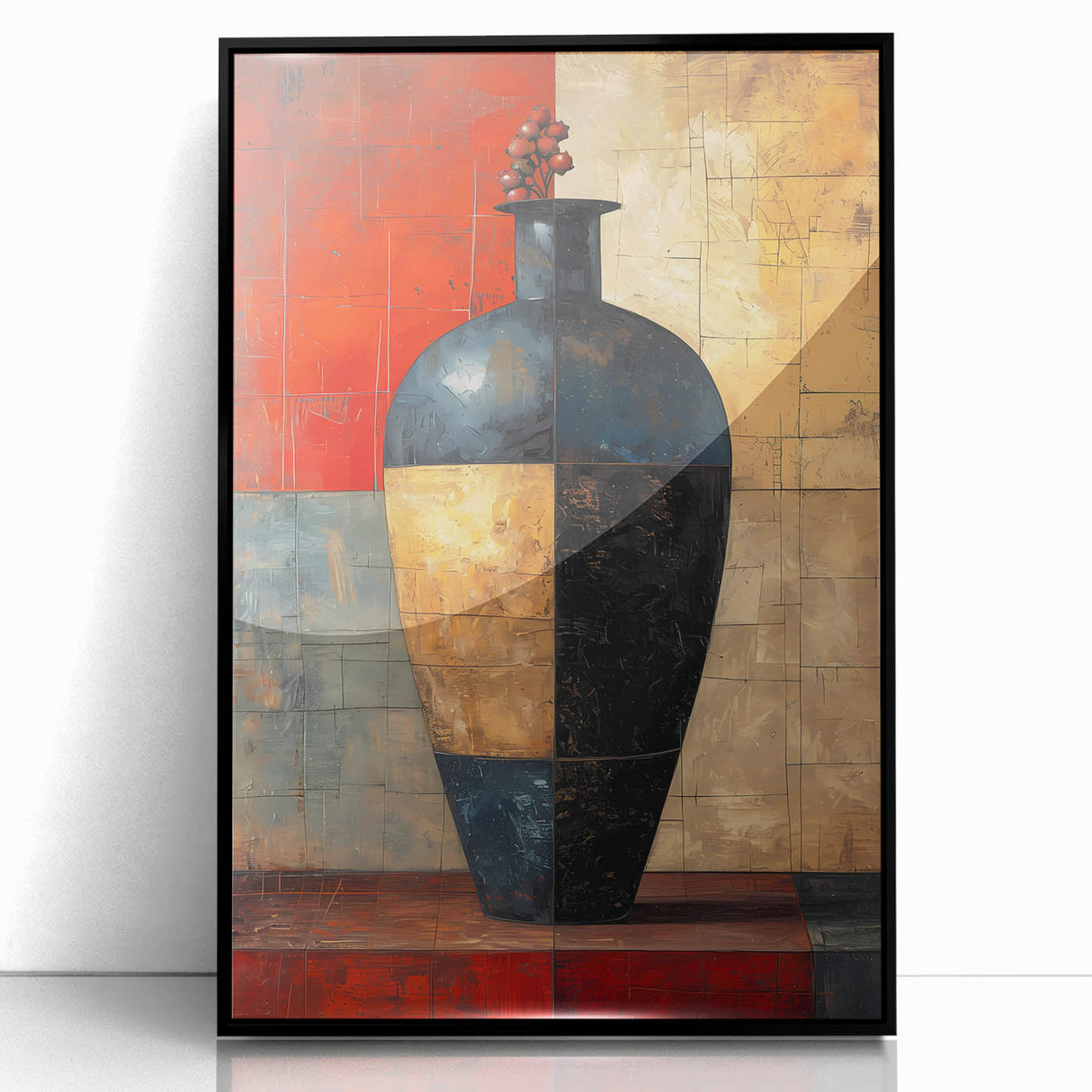 Framed abstract wall art showcasing dynamic black strokes on an acrylic background, perfect for modern home decor. Ideal for enhancing contemporary spaces.