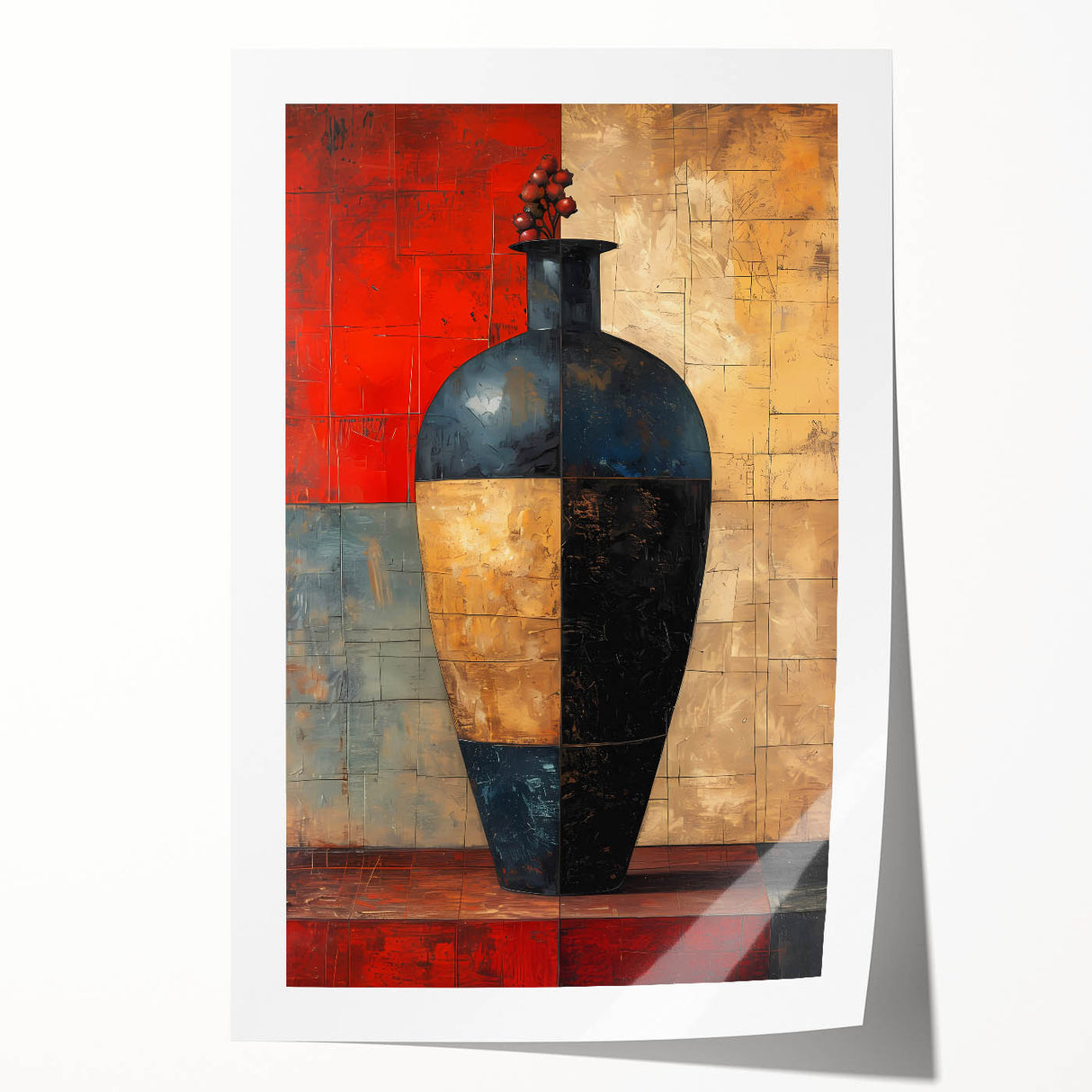 Abstract wall art print showcasing vibrant strokes in shades of blue, orange, and yellow, perfect for modern home decor. Ideal for creating a lively atmosphere.