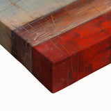 Close-up of abstract strokes wall art on stretched canvas, showcasing vibrant blue, green, and gold colors, perfect for modern home decor or gallery walls.