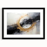 Abstract wall art featuring bold strokes in black and white, framed with a sleek mat, perfect for modern home decor. Ideal for enhancing contemporary interiors.
