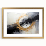 Abstract wall art featuring dynamic strokes in gold and muted tones, framed with a chic mat for an elegant display, perfect for modern home decor.