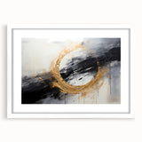 Abstract wall art featuring vibrant strokes in shades of blue, yellow, and pink, framed with a white mat, ideal for modern home decor.