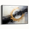 Abstract strokes wall art in a sleek black frame, showcasing dynamic colors and fluid designs, perfect for modern home décor. Side view highlights its contemporary aesthetic.