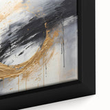 Abstract wall art featuring vibrant strokes in shades of blue, orange, and yellow, framed for display, enhancing modern decor with artistic elegance.