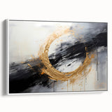 Framed canvas wall art showcasing abstract strokes in soft white and muted tones, perfect for modern home decor; viewed from the side to highlight depth and texture.