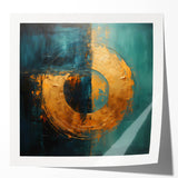Abstract wall art print showcasing vibrant strokes in shades of blue, orange, and yellow, designed for modern decor. Ideal for enhancing living spaces with a contemporary touch.