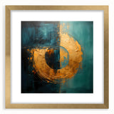 Abstract wall art featuring vivid strokes in gold and neutral tones, framed with a white mat, showcasing elegance and modern design for home decor.