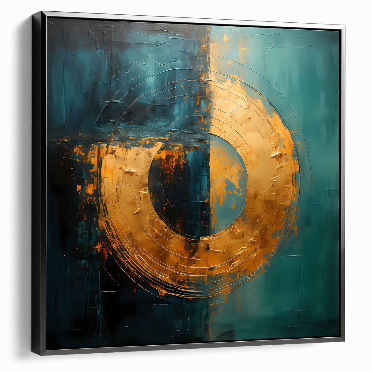Framed canvas wall art showcasing abstract strokes in black, adding modern elegance to home decor. Side view reveals sleek frame design, ideal for contemporary interiors.