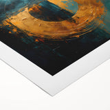 Abstract wall art on rolled canvas showcasing vibrant strokes in shades of blue, orange, and yellow. Ideal for modern decor, adding a dynamic touch to any room.